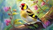 goldfinch bird on a tree, oil painting