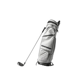 Monochrome Image of a Golf Bag with Clubs Representing the Concept of Golfing Equipment and Sport.