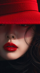 Canvas Print - a woman wearing a red hat and red lipstick