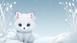 Small cute Arctic white fox sitting in snow