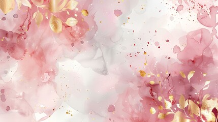 Wall Mural - Abstract watercolor background with flowers in shades of pink, featuring heart shapes, sakura blossoms, and vibrant lighting, perfect for Valentine's Day-themed designs, cards, or wallpapers