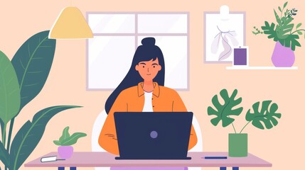 Poster - Woman Working on Laptop Computer