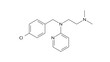 chloropyramine molecule, structural chemical formula, ball-and-stick model, isolated image first-generation antihistamine