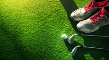 Golf Equipment On Green. Copy Space
