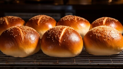 Poster - Generative AI Brioche buns rising in a warm environment, capturing their smooth, buttery dough texture