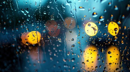 Aufkleber - Rain drops are seen trickling down the window of a parked car, creating a pattern of droplets. The cars window acts as a canvas for the rain, with water droplets sliding slowly down the glass surface.