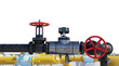 Industrial gas valves with pipes on transparent background