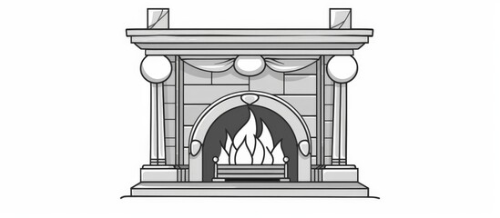 Poster - Warm and inviting living room setting with a cartoon fireplace featuring a crackling fire and a decorative mantel