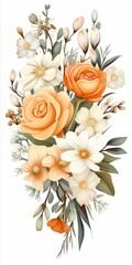 Aufkleber - Generative AI A gorgeous cluster of fresh flowers arranged neatly on a white background, offering a clean area for adding event details or custom text overlays