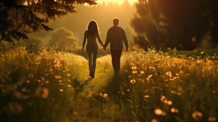 Canvas Print - couple walking in sun