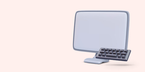 Poster - Modern realistic computer monitor with keyboard isolated on light background. Vector illustration