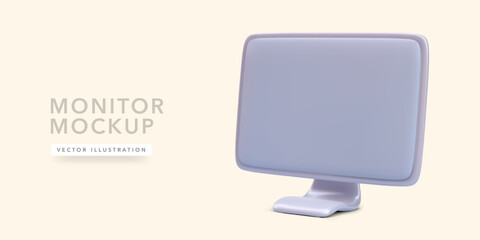 Poster - Mock up 3d realistic desktop computer isolated on light background. Vector illustration