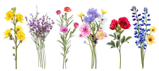 Wall Mural - Set of Flower bouquets colorful spring flowers isolated on white background