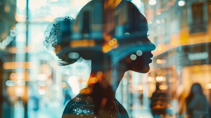 Poster - A silhouette of a womans profile is visible through a window, creating a striking contrast against the outside light. The outlines of her features are subtly highlighted by the frame of the window.