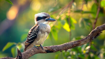 Poster - A Kookaburra bird is perched on a tree branch, showcasing its distinct features and observing its surroundings in its natural habitat.