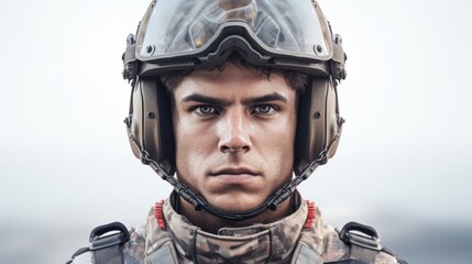 Poster - Generative AI military man in helmet portrait