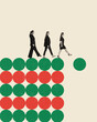 © Lustre Art Group  - Three women, employees walking forward on red and green dots Conceptual creative design. Coordinated approach to achieve goals and overcome obstacles. Concept of business, progress, risk, promotion