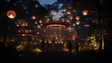 Generative AI Nighttime View Of Zoo Landscape Illuminated With Decorative Lights, Creating A Magical Ambiance For Evening Visits