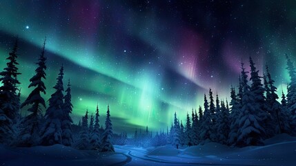 Canvas Print - glow northern lights stars