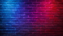 Moody Blue And Pink Neon Lights Cast A Glow On A Grungy Brick Wall, Perfect For A Modern Industrial Aesthetic