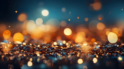 Poster - Abstract blurred holiday background with golden shiny golden bokeh circles