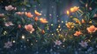 Whimsical flowers bask in a twilight glow, an ethereal botanical scene