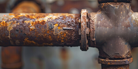 Close-up Old dirty rusty pipes in an apartment. Renovation of dilapidated housing, replacement of plumbing and pipes. 