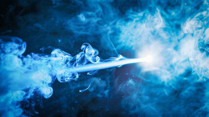 Poster - blue abstract laser beam with blue steam around