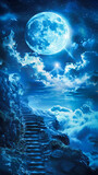 Fototapeta Uliczki - Ethereal dreamy composition of a stairway among the clouds