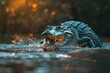 Ein Krokodil im Wasser mit offenem Maul 