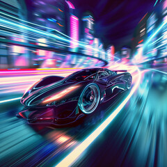 Poster - fast moving modern car in a tunnel, high speed motion effect 