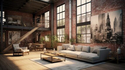 Canvas Print - brick blurred loft apartment interior