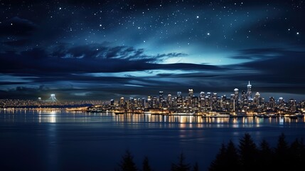 Wall Mural - city night sky moon and stars