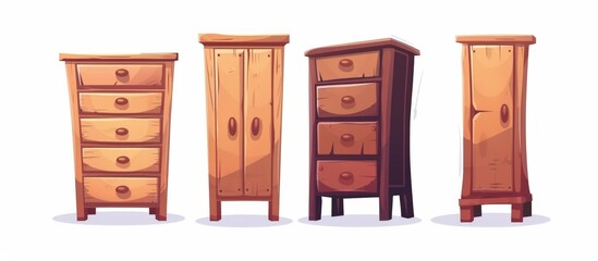 Wall Mural - Wooden furniture set including three pieces with drawers alongside a table