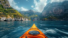 Adventurous Kayaker Exploring The Cliffs Of Amalfi, Generative Ai