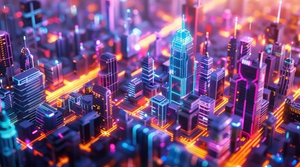 Wall Mural - Vibrant 3D glow accentuating the energy of a bustling cityscape