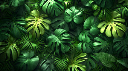 Wall Mural - A lush green jungle with many leaves and vines