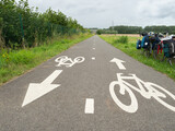 Fototapeta  - Brussels, Belgium - July 30th 2023: Cycling fast lane in the outskirts of the capital