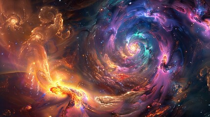 Wall Mural - Cosmic holo abstract with swirling galaxies and cosmic phenomena