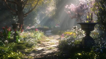 Canvas Print - Ethereal 3D glow casting soft, diffused light in a magical garden