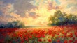 Impressionistic painting of a sunlit poppy field
