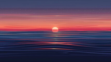 Sticker - Minimalist  illustration of a serene sunset over the horizon