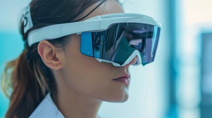 Poster - Woman in White Lab Coat Wearing Goggles
