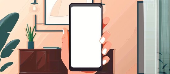 Poster - hand of an individual holding a smartphone while inside a room with natural lighting