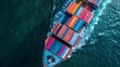 Expansive Aerial View of Massive Container Ship Mapping Global Trade Routes