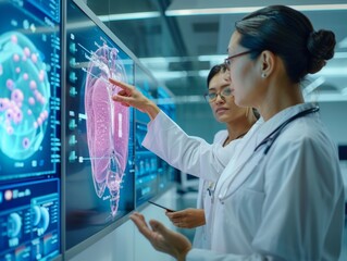 Aufkleber - Diverse Female Medical Professionals Analyzing Digital Heart Model in High-Tech Laboratory