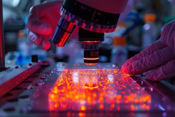 Aufkleber - Female Scientist Engaged in Microscopic Research in Modern Laboratory Setting