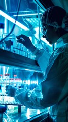 Aufkleber - Young Female Scientist Analyzing Samples in a Modern Laboratory at Night