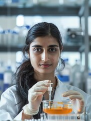 Aufkleber - Young South Asian Female Scientist Conducting Research in Laboratory