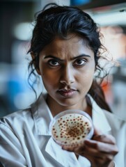Aufkleber - Young South Asian Female Scientist Examining Petri Dish in Laboratory Setting